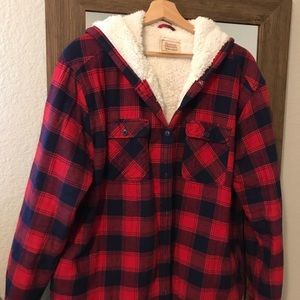 Hooded Fluffy Lined Hooded Plaid Jacket 